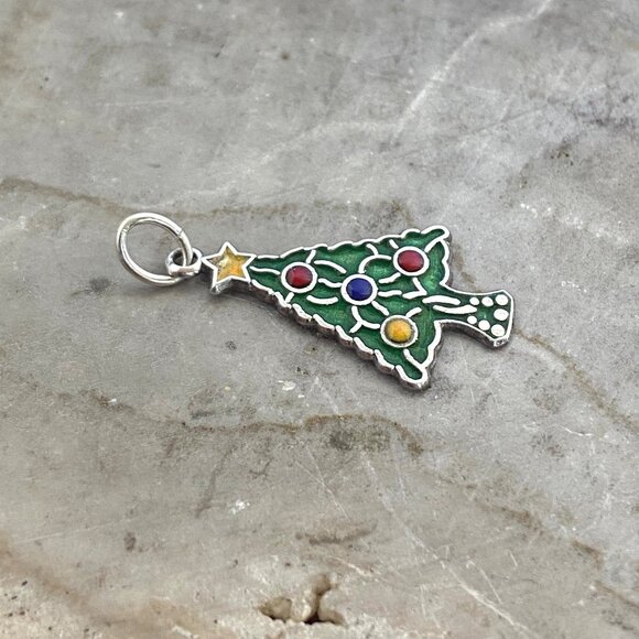 VTG Sterling Silver 925 Multicolored Enamel Christmas Tree Charm Pendant - Picture 3 of 16